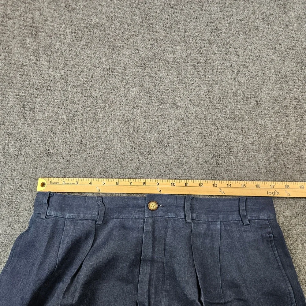 Structure Le Collezioni Mens 34S Navy Blue 100% Linen Pleated Cuffed Dress Pants